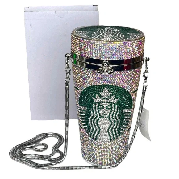 Starbucks Silver, Green & Gold Rhinestone Crossbody Purse - Picture 6 of 15